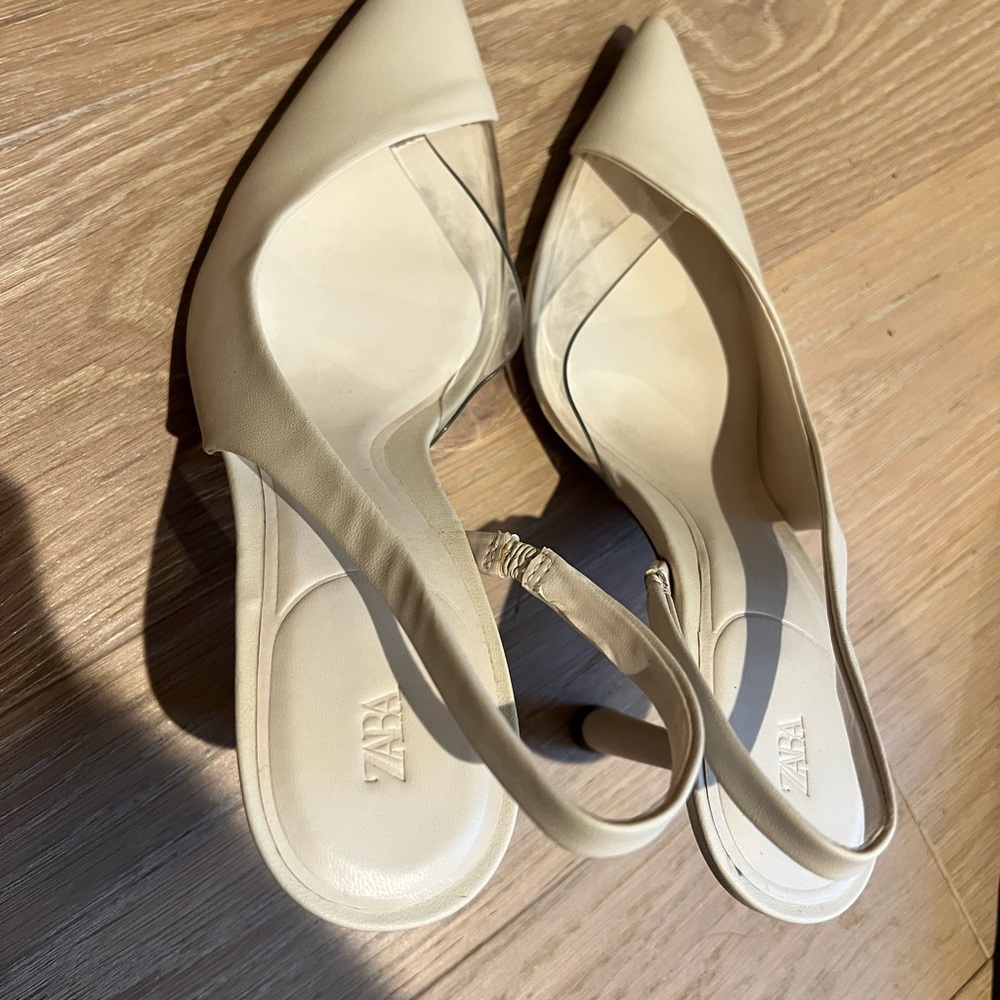 Zara Women's Elegant Cream Slingback Heels (no tags but never worn)